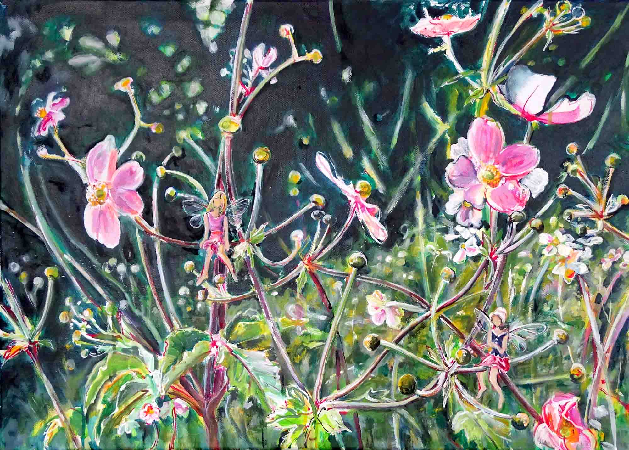 Hiding in the Windflowers, Acryl auf Leinwand, 50 x 70 cm